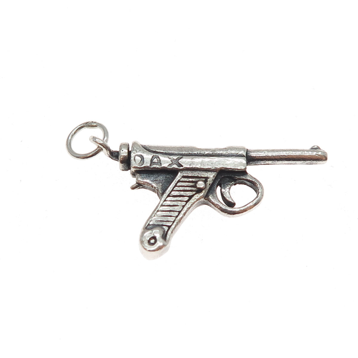925 Sterling Silver Vintage Luger Pistol Oxidized Charm Pendant