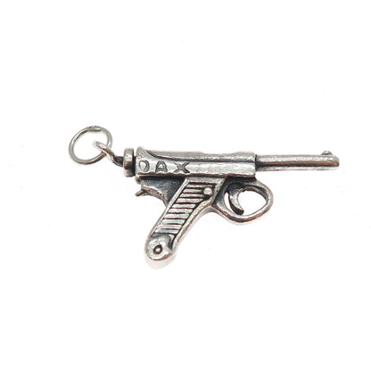 925 Sterling Silver Vintage Luger Pistol Oxidized Charm Pendant
