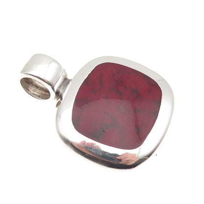 925 Sterling Silver Vintage Real Red Jasper Modernist Pendant