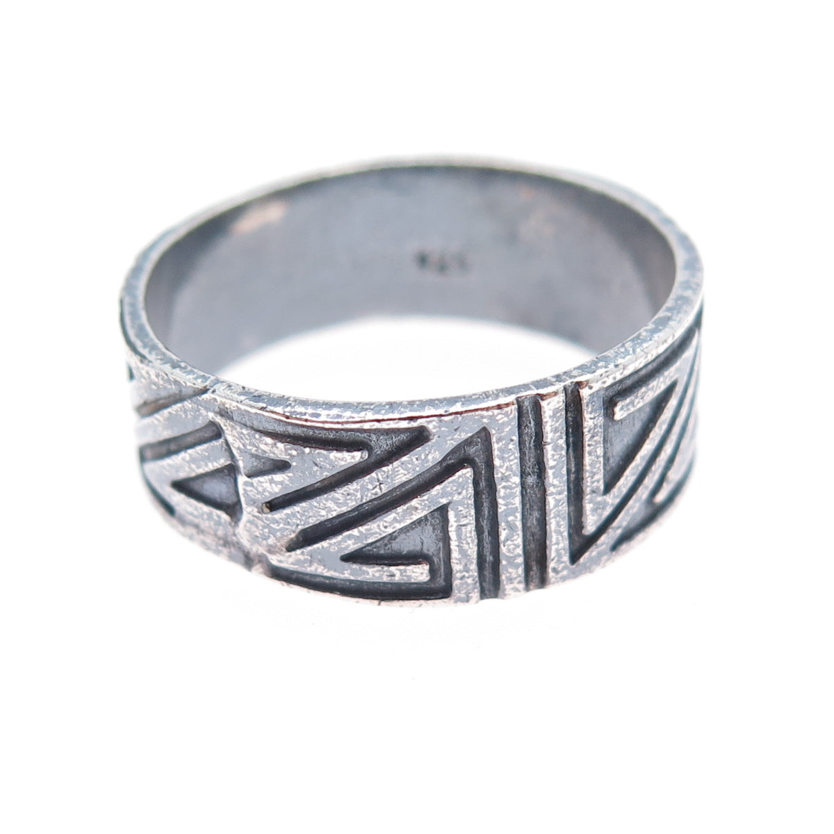 925 Sterling Silver Vintage Tribal Maze Oxidized Band Ring Size 12.5