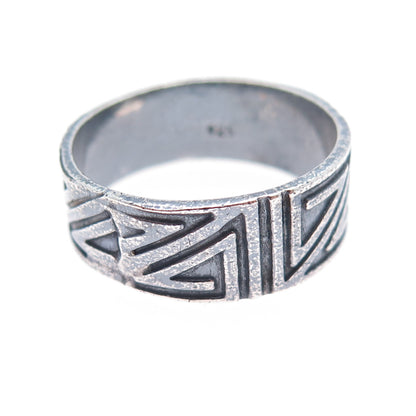 925 Sterling Silver Vintage Tribal Maze Oxidized Band Ring Size 12.5