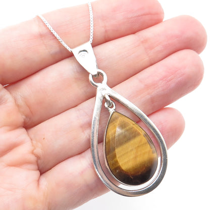 925 Sterling Silver Vintage Mexico Real Tiger Eye Box Chain Necklace 18"