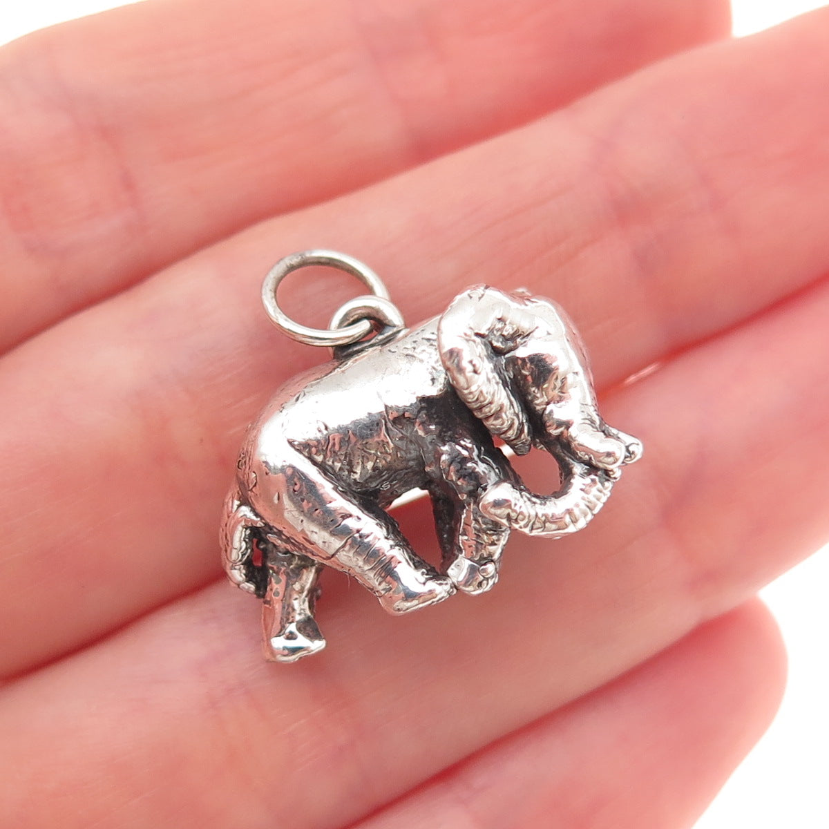 925 Sterling Silver Vintage Elephant Oxidized Hollow 3D Charm Pendant