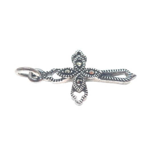 CHARLES WINSTON Sterling Silver Vintage Real Marcasite Cross Minimalist Pendant