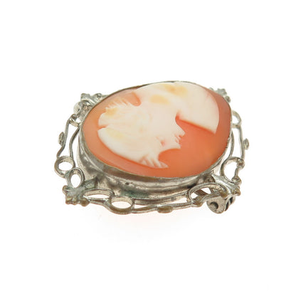 Antique Silver-Tone Cameo Victorian Lady Pin Brooch