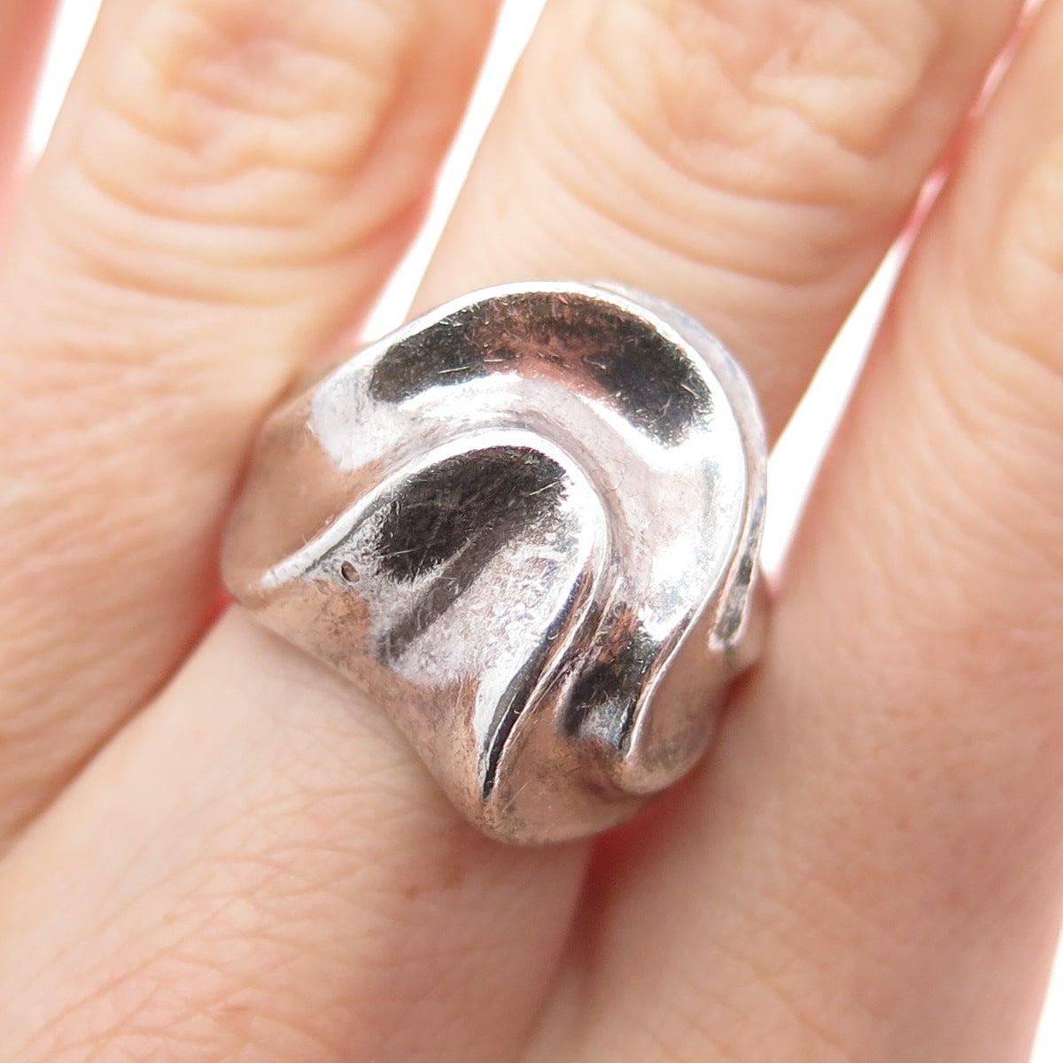 CHAPAL ZENRAY 925 Sterling Silver Vintage Modernist Wavy Oxidized Ring Size 8.25