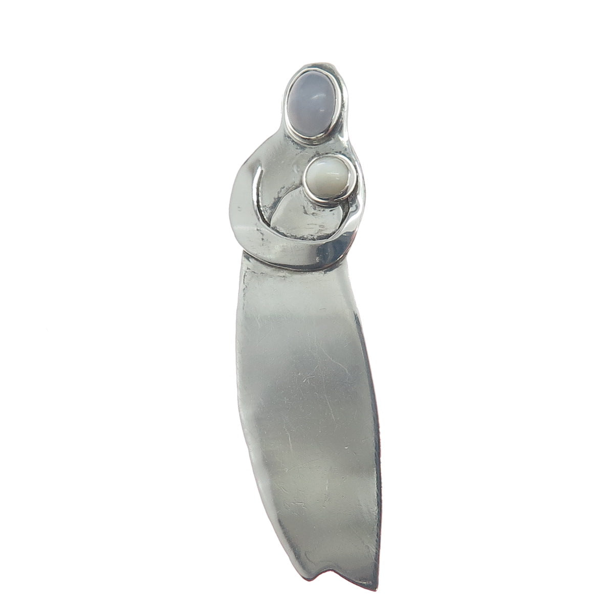 GFMW Great Falls Metal Works Sterling Vintage Moonstone Onyx Mom & Child Brooch