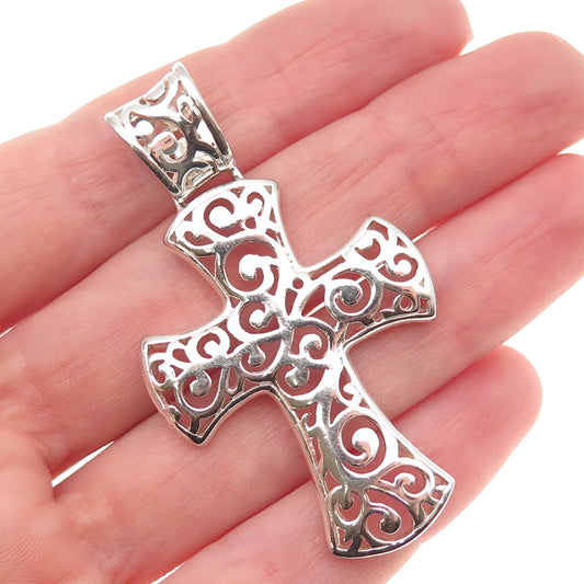 925 Sterling Silver Vintage Modernist Scroll Cross Pendant