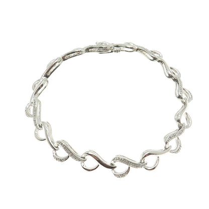 SUN 925 Sterling Silver Real Round-Cut White Diamond Heart Link Bracelet 7.25"