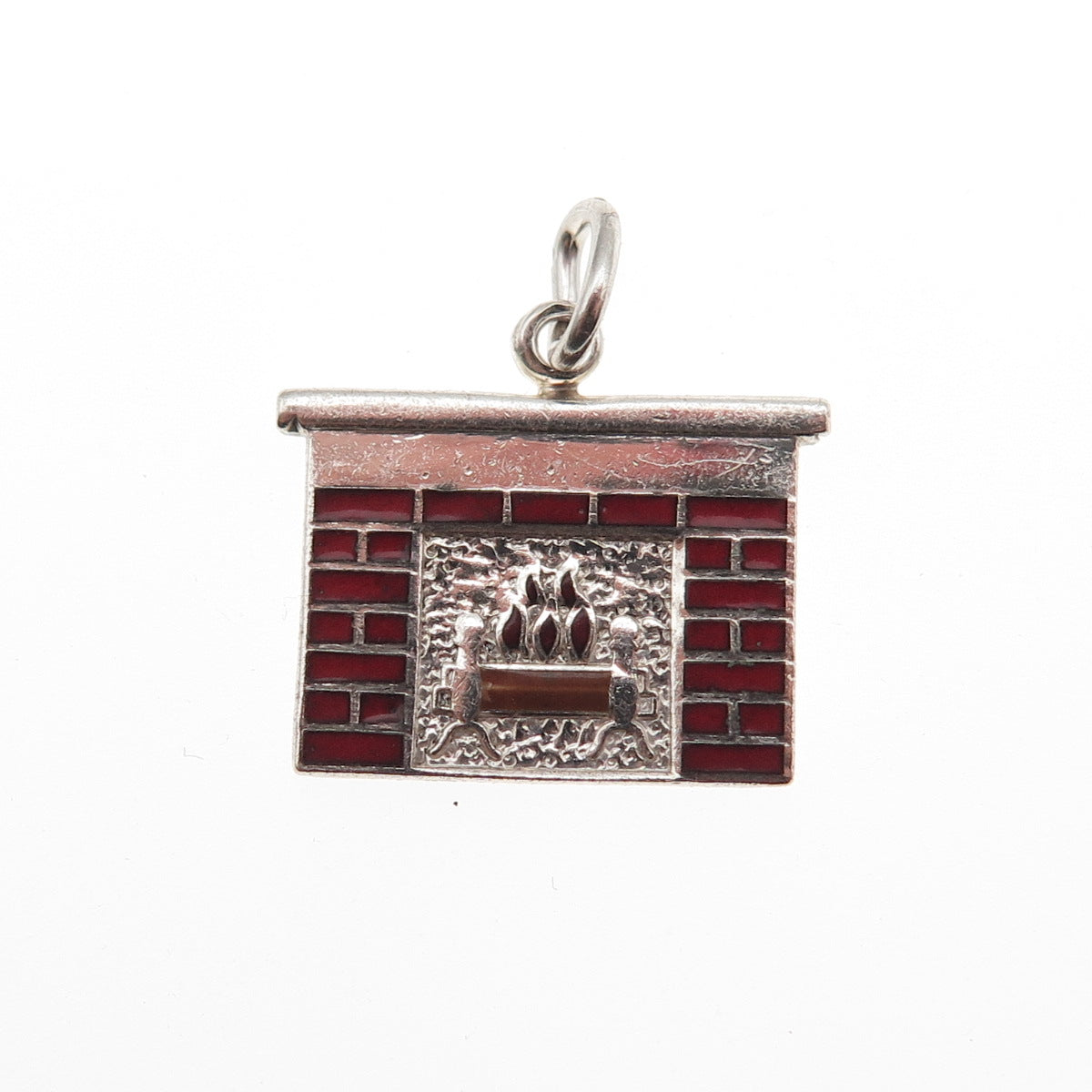 Danecraft Sterling Silver Antique Art Deco Enamel Fireplace Mini Charm Pendant