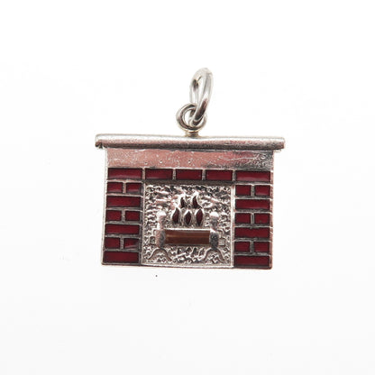 Danecraft Sterling Silver Antique Art Deco Enamel Fireplace Mini Charm Pendant