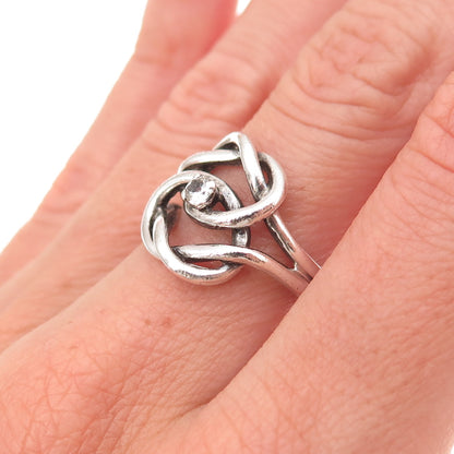 925 Sterling Silver Vintage Real White Topaz Love Knot Oxidized Ring Size 6.75