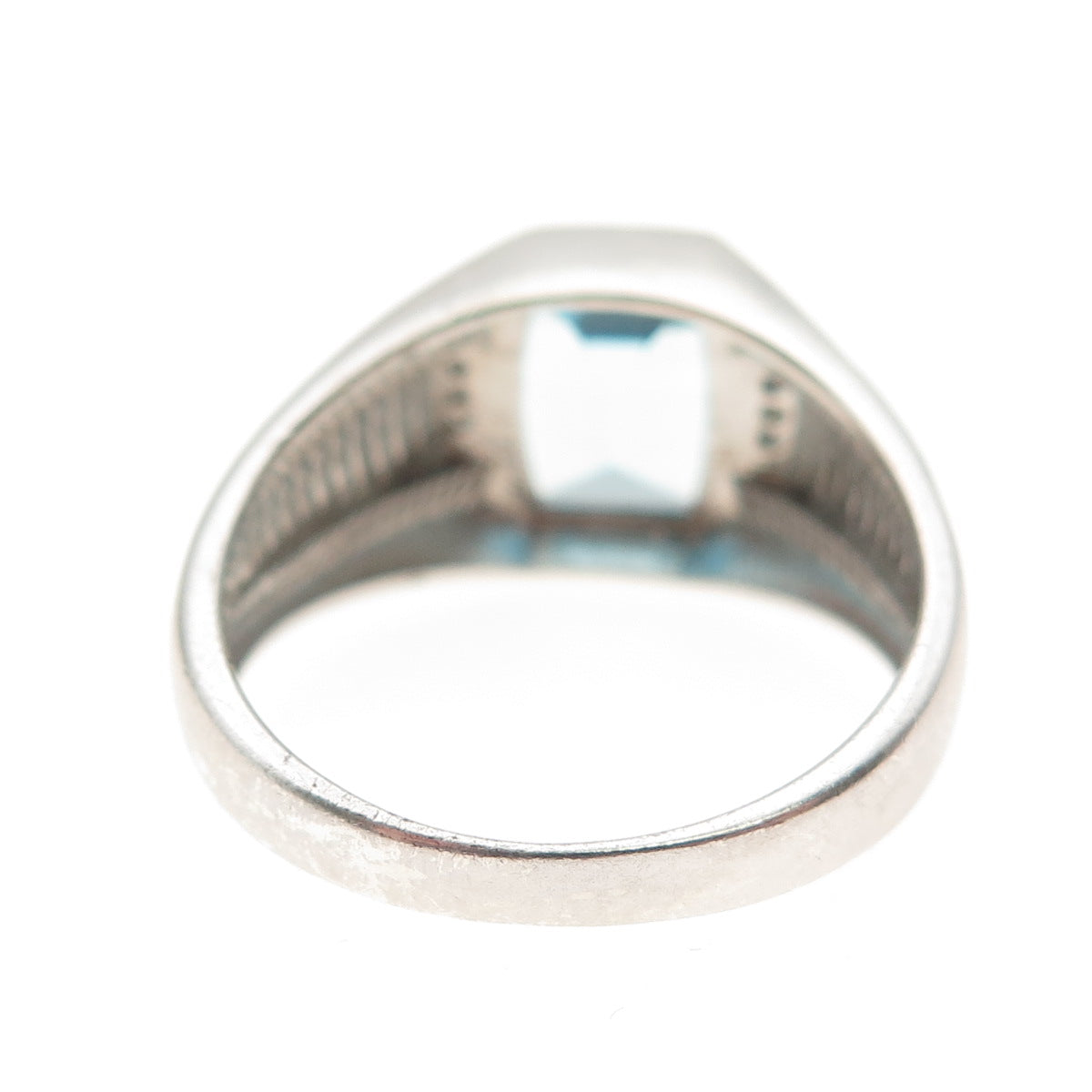 925 Sterling Silver Real Diamond & Blue C Z Modernist Ring Size 10.25