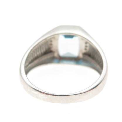925 Sterling Silver Real Diamond & Blue C Z Modernist Ring Size 10.25