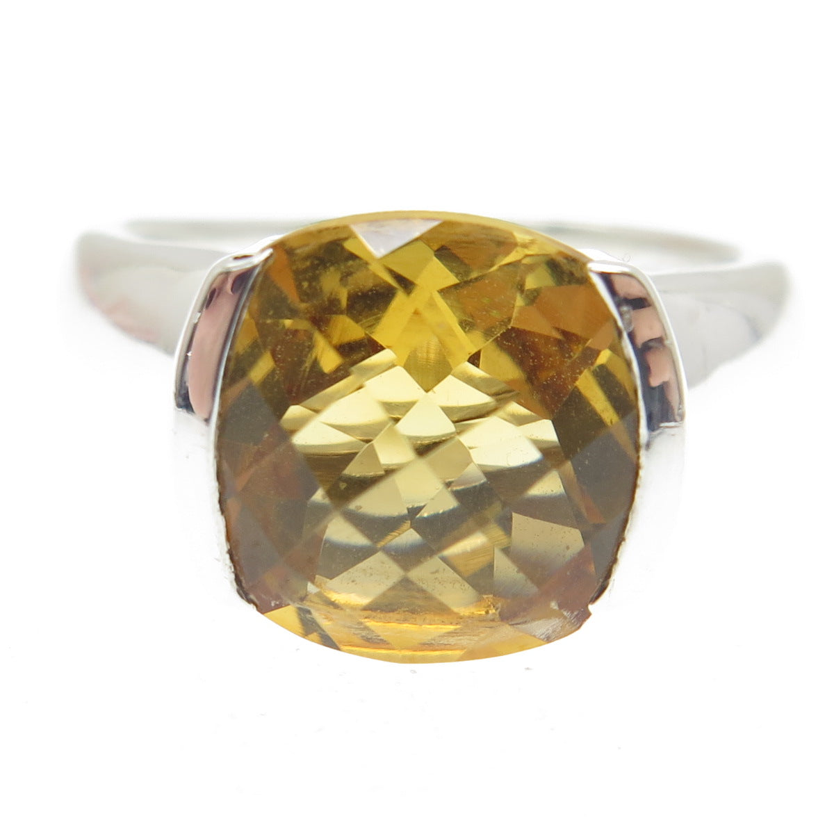 CHUCK CLEMENCY 925 Sterling Silver Vintage Cushion-Cut Citrine Ring Size 10.25