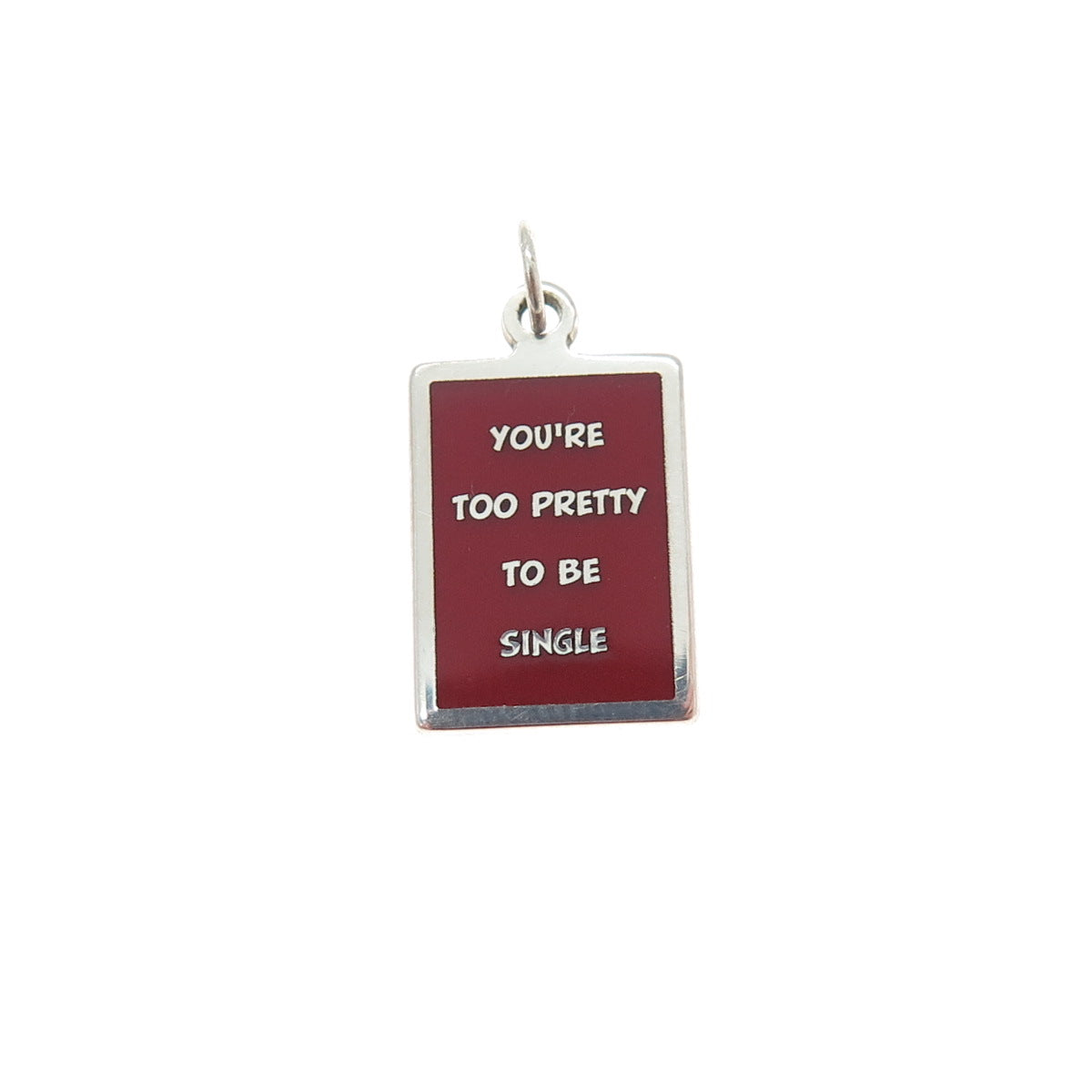 925 Sterling Red Enamel You're Too Pretty To Be Single Minimalist Charm Pendant