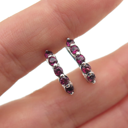 925 Sterling Silver Real Round-Cut Rhodolite Earrings