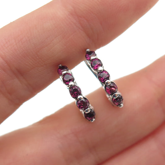 925 Sterling Silver Real Round-Cut Rhodolite Earrings