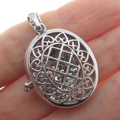 925 Sterling Silver Round-Cut Shaped C Z Ornate Oval Locket Pendant
