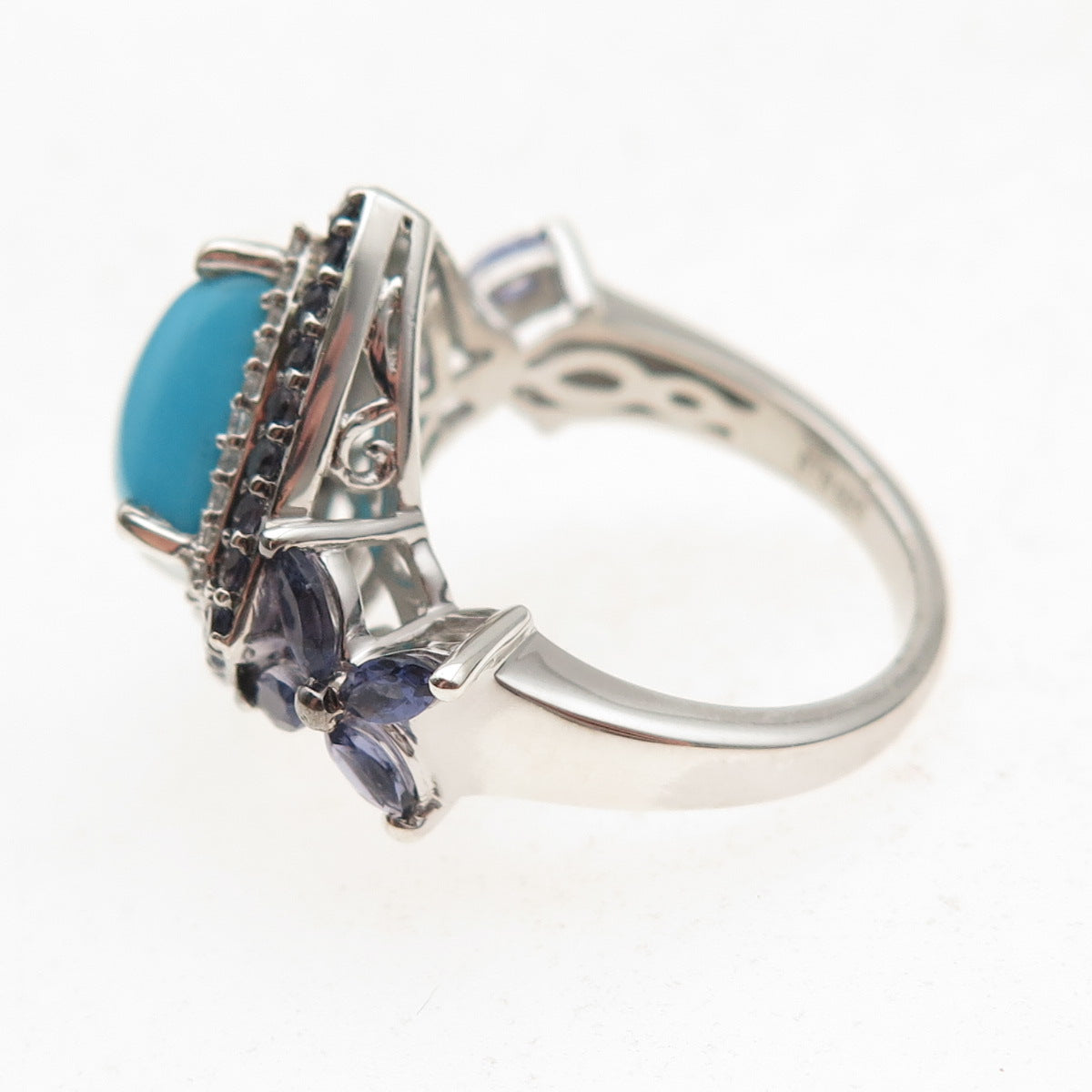 Chuck Clemency 925 Sterling Silver Real Turquoise Tanzanite & Topaz Ring Size 8