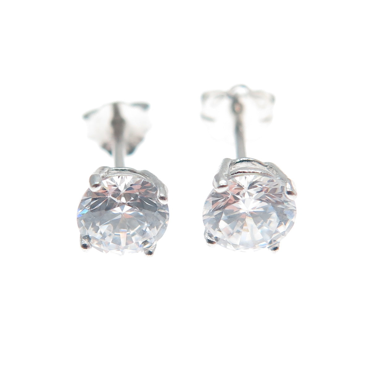 925 Sterling Silver Round-Cut C Z Stud Earrings