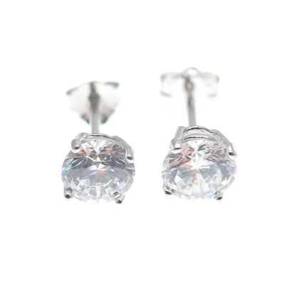925 Sterling Silver Round-Cut C Z Stud Earrings