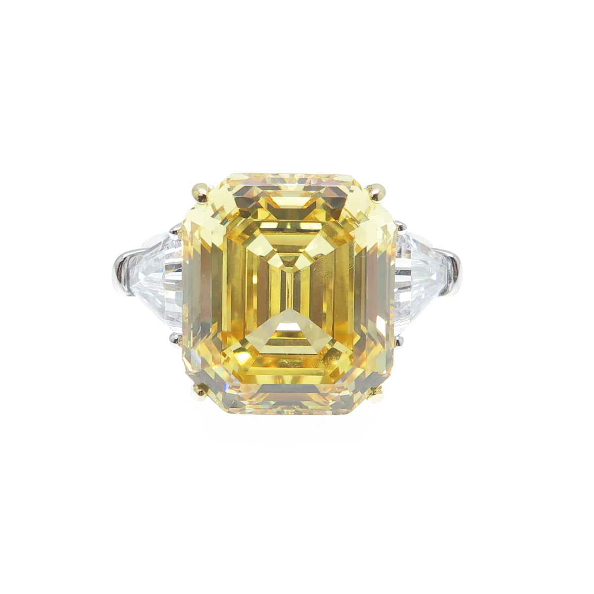 DSMK 925 Sterling Silver 2-Tone Canary & White Multi-Cut C Z Ring Size 7.25