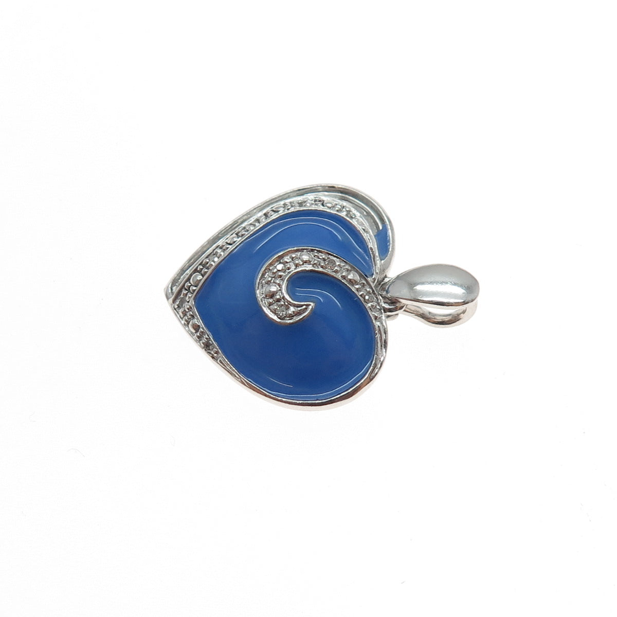925 Sterling Silver Enamel Real Round-Cut Diamond Heart Charm Pendant