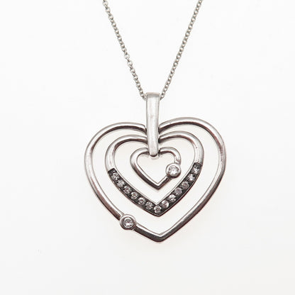 925 Sterling Silver Round-Cut C Z Triple Heart Cable Chain Necklace 18"
