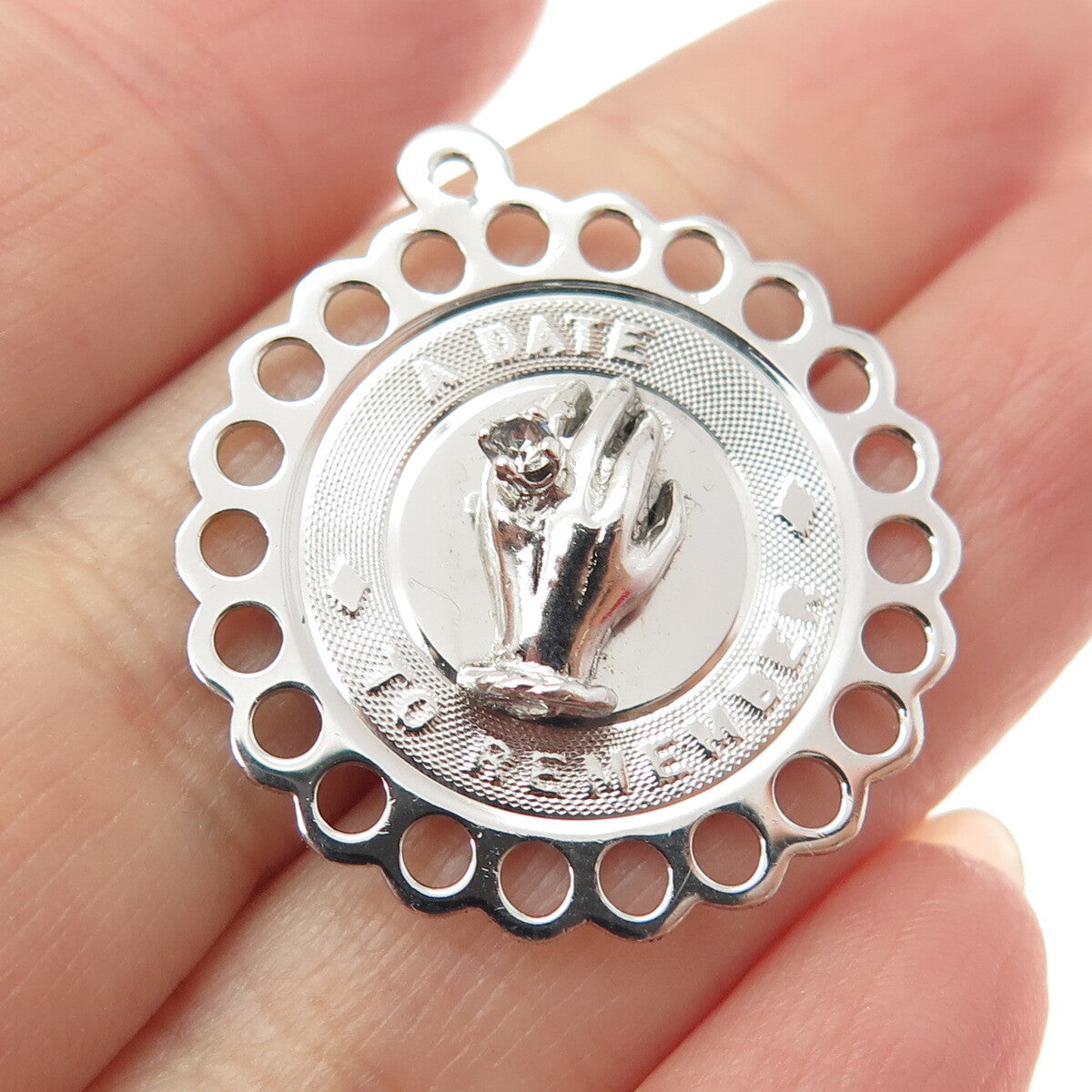 925 Sterling Vintage Rhinestone "A Date to Remember" Engagement Ring Pendant