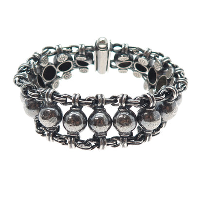 RA Rajasthani Sterling Silver Vintage Modernist Ball Beaded Oxidized Bracelet 7"