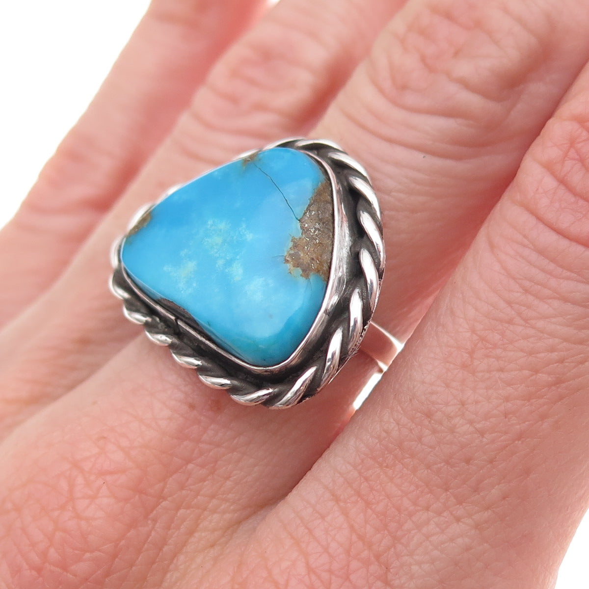 Old Pawn 925 Sterling Silver Vintage Southwestern Turquoise Tribal Ring Size 6.5