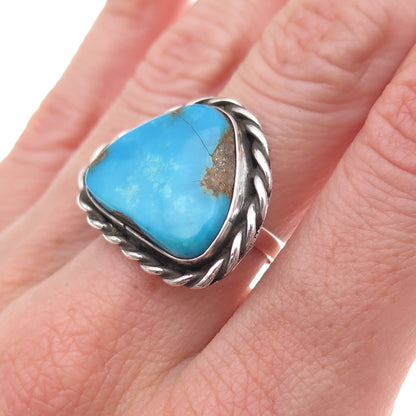 Old Pawn 925 Sterling Silver Vintage Southwestern Turquoise Tribal Ring Size 6.5