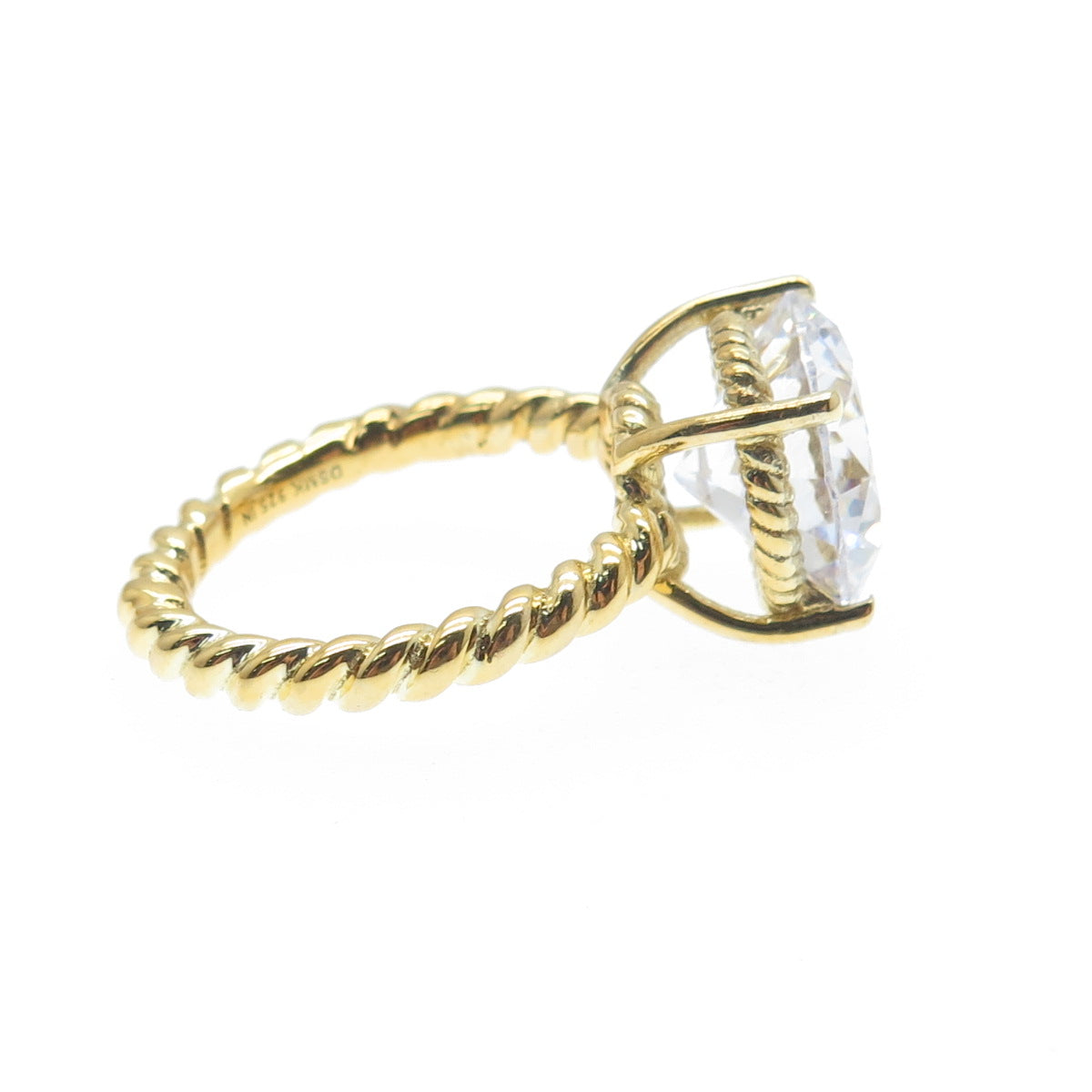 DSMK 925 Sterling Gold Plated Round-Cut C Z Twisted Engagement Ring Size 6