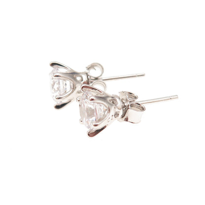 925 Sterling Silver Round-Cut C Z Stud Earrings