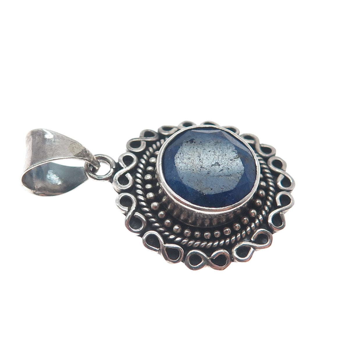 SAMUEL BENHAM BJC Sterling Silver Vintage Real Lapis Infinity Oxidized Pendant