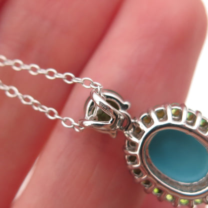 925 Sterling Silver Real Turquoise & Peridot Cable Chain Necklace 18"