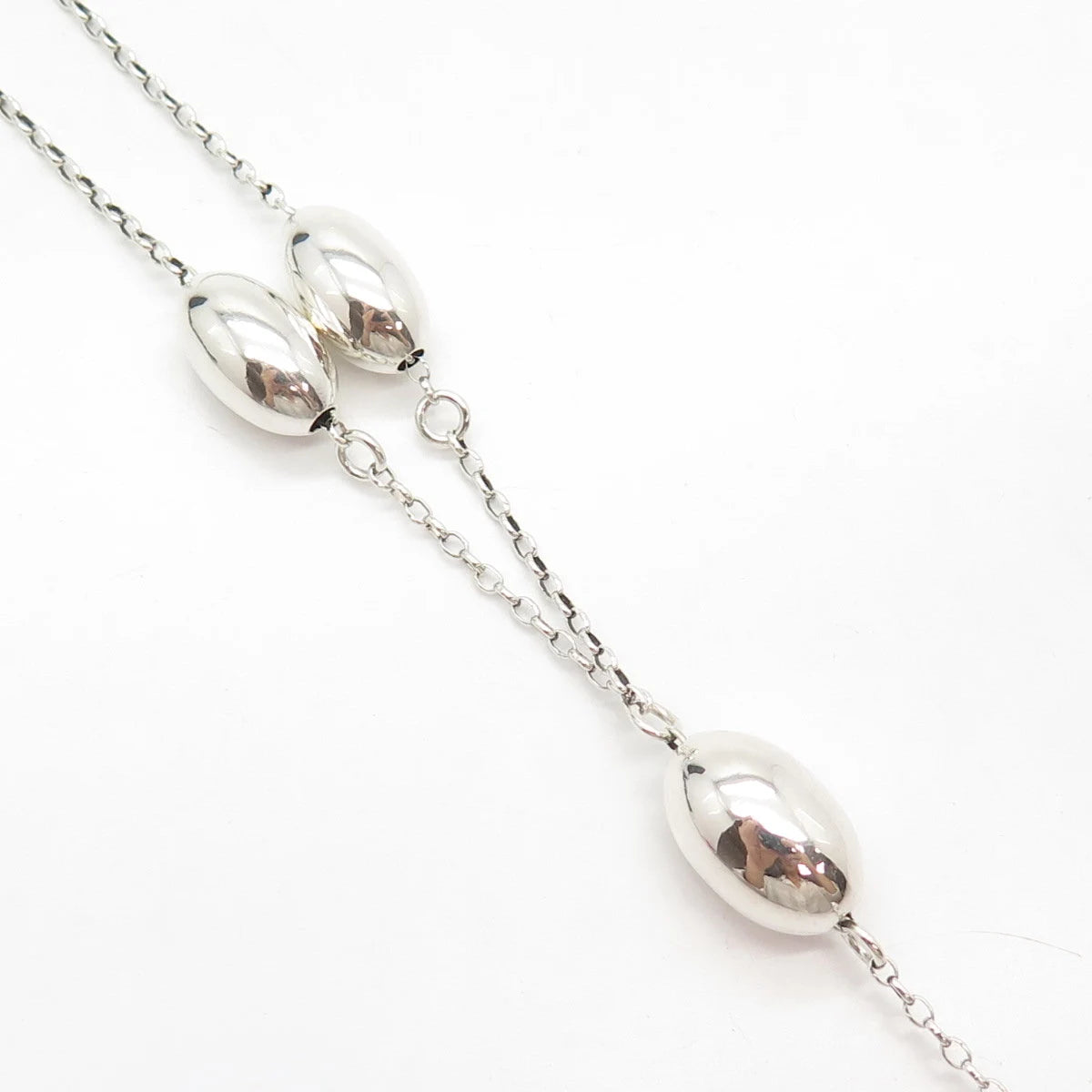 925 Sterling Silver Vintage Italy Ball Station Rolo Chain Necklace 17"