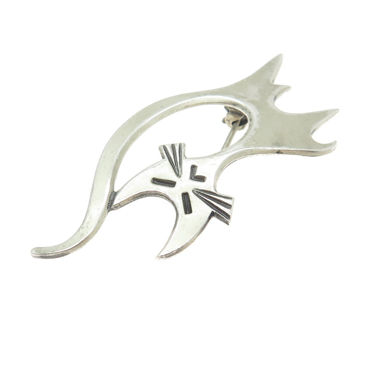 BEAU 925 Sterling Silver Vintage Cat Modernist Pin Brooch