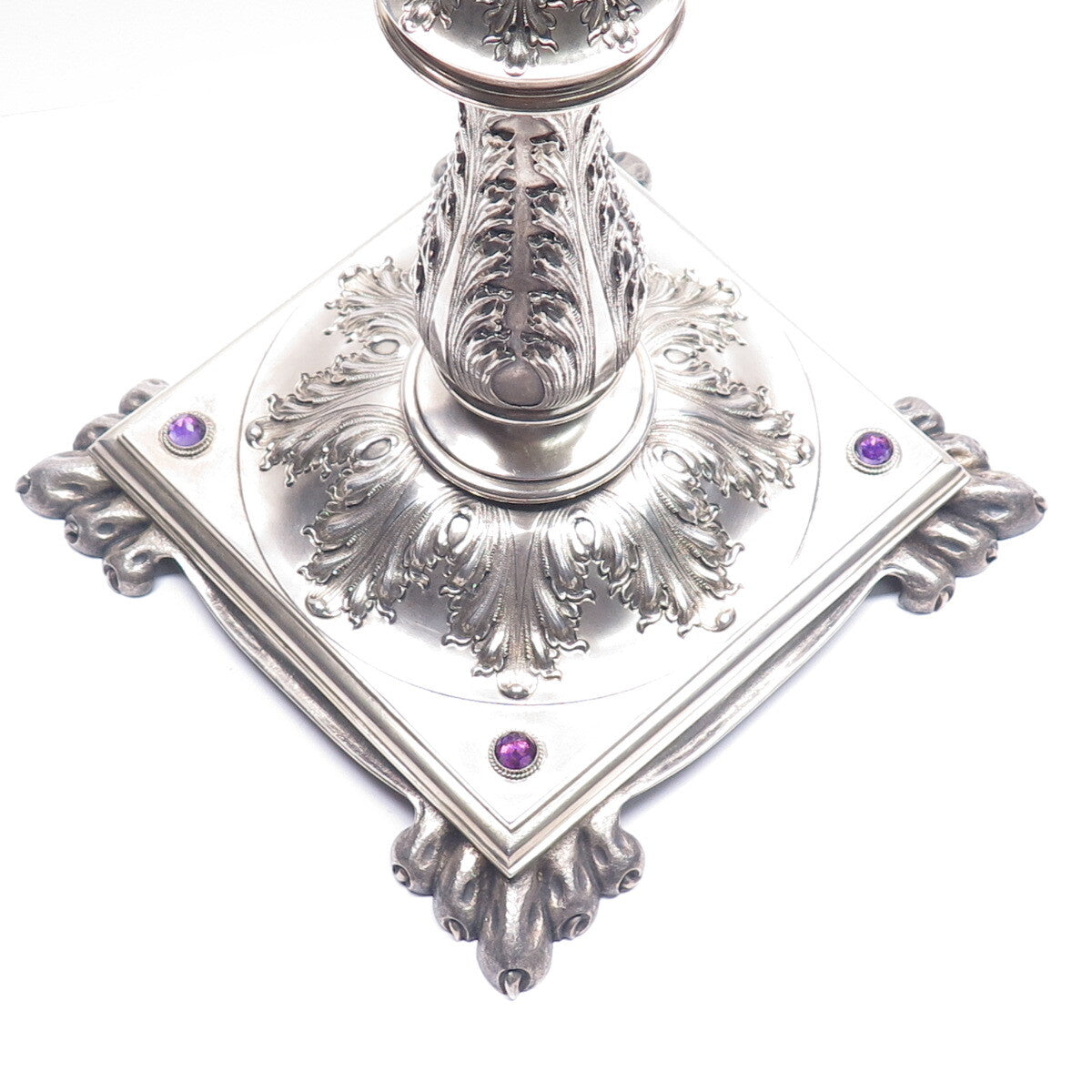 W.J. FEELEY CO. Sterling Silver Antique Amethyst Table Lamp / Candelabra Stand