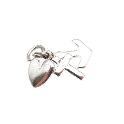925 Sterling Silver Vintage Heart Cross Anchor Mini Charm Pendant