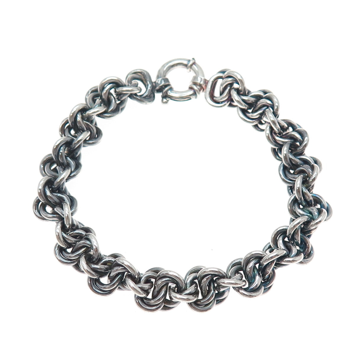 925 Sterling Silver Vintage Italy Triple Knot Link Oxidized Bracelet 7"