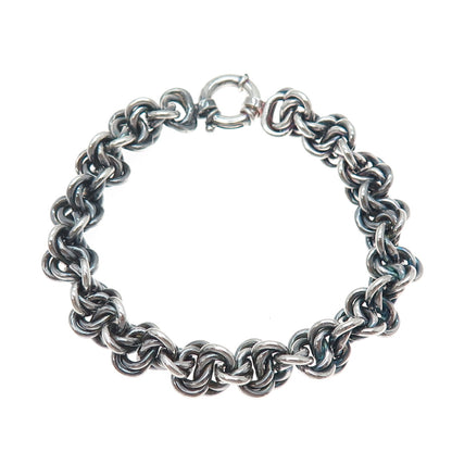 925 Sterling Silver Vintage Italy Triple Knot Link Oxidized Bracelet 7"