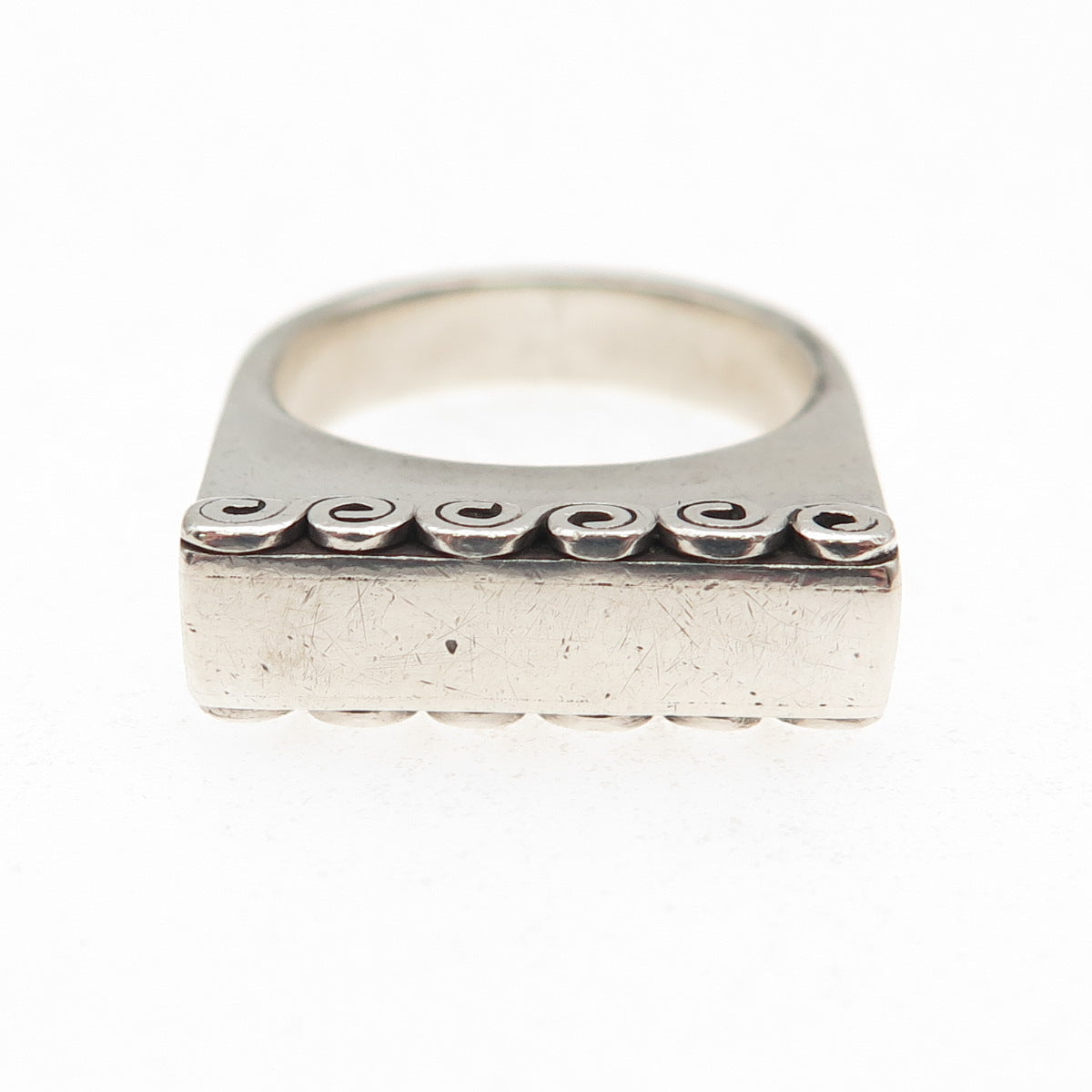 925 Sterling Silver Vintage S-Swirl Oxidized Bar Ring Size 6.5