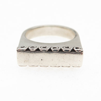 925 Sterling Silver Vintage S-Swirl Oxidized Bar Ring Size 6.5