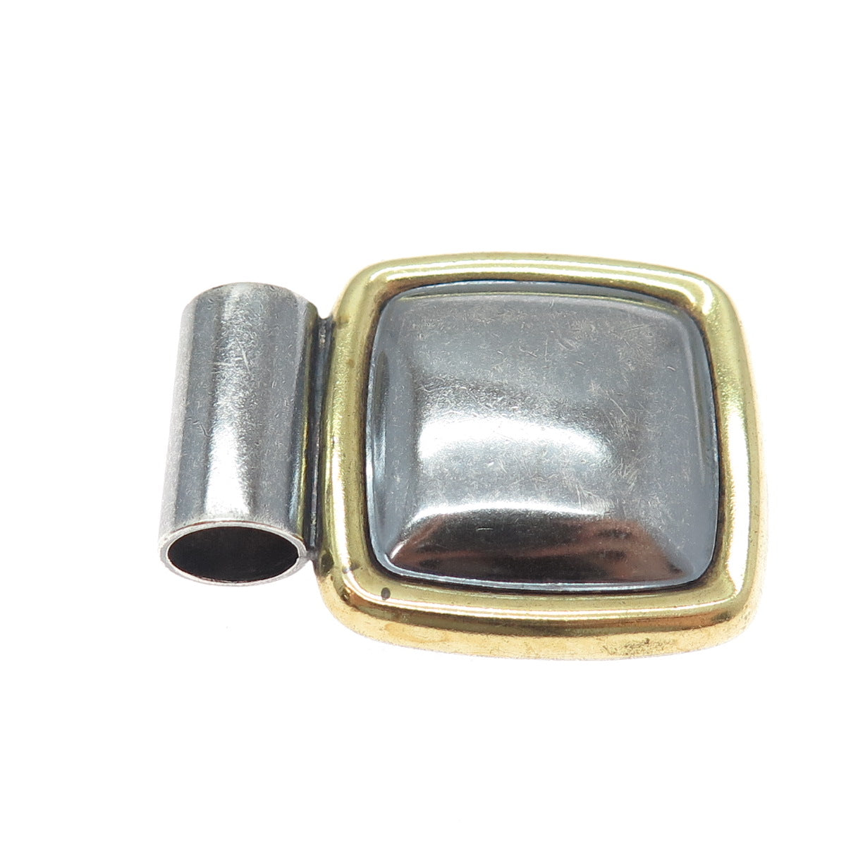 LATON 925 Sterling Silver 2-Tone Vintage Mexico Modernist Oxidized Slide Pendant