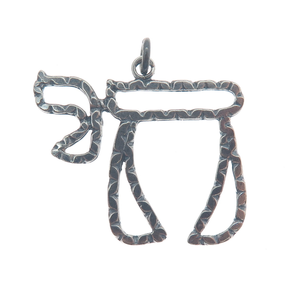 925 Sterling Silver Vintage Chai Judaica Oxidized Charm Pendant