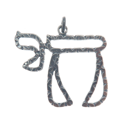 925 Sterling Silver Vintage Chai Judaica Oxidized Charm Pendant