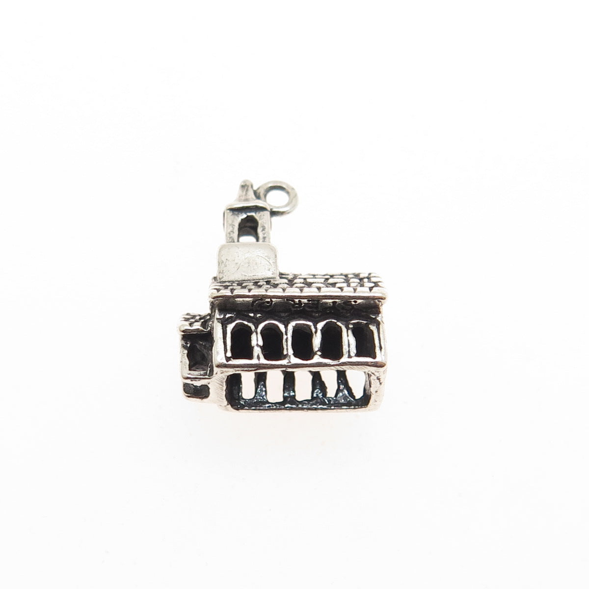 925 Sterling Silver Vintage Old Church Oxidized Minimalist 3D Charm Pendant