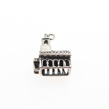 925 Sterling Silver Vintage Old Church Oxidized Minimalist 3D Charm Pendant